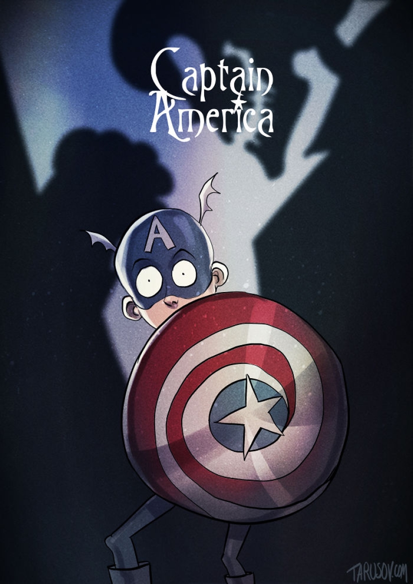 Si Tim Burton dibujara superhéroes: ilustraciones de un artista ruso