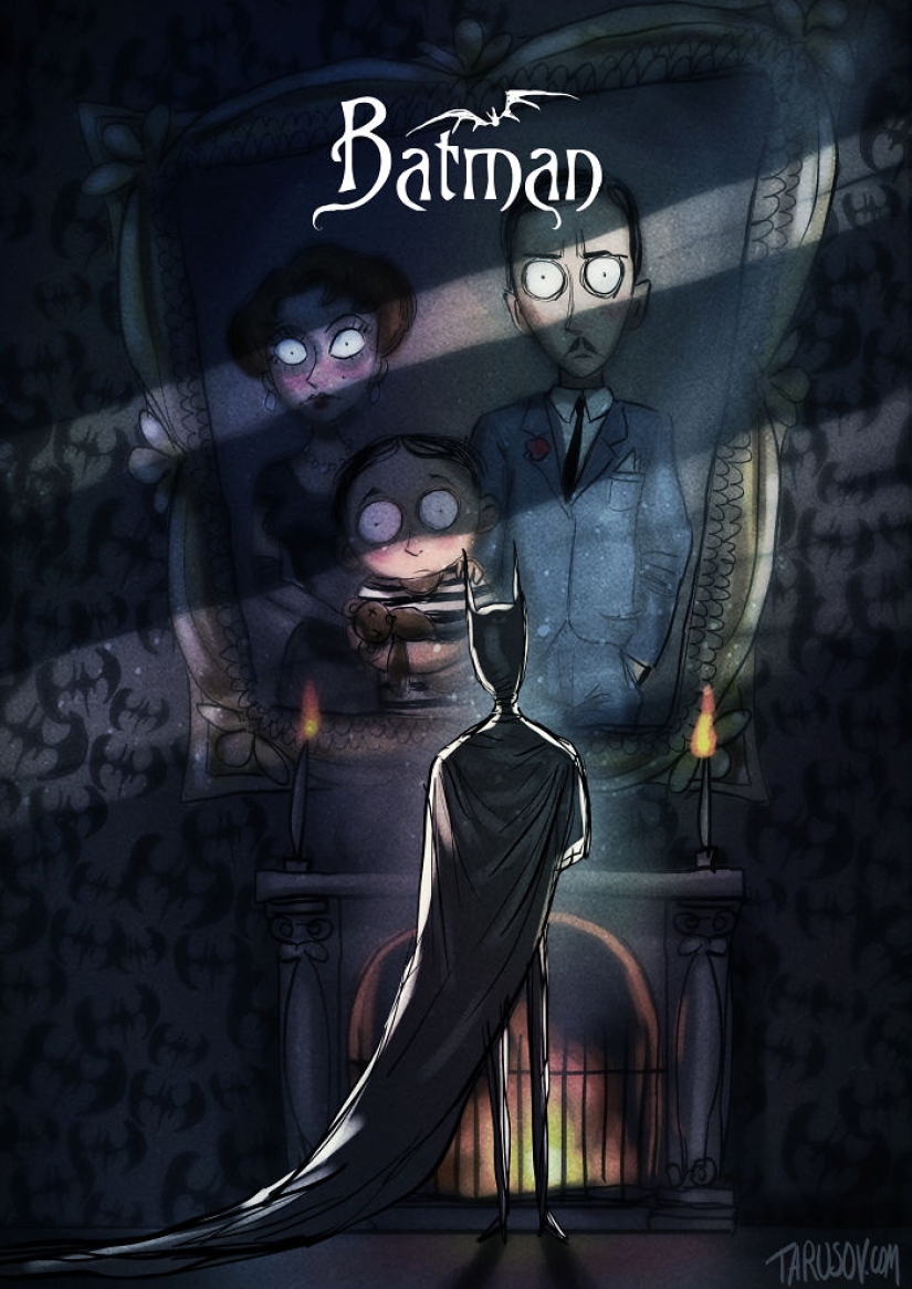 Si Tim Burton dibujara superhéroes: ilustraciones de un artista ruso