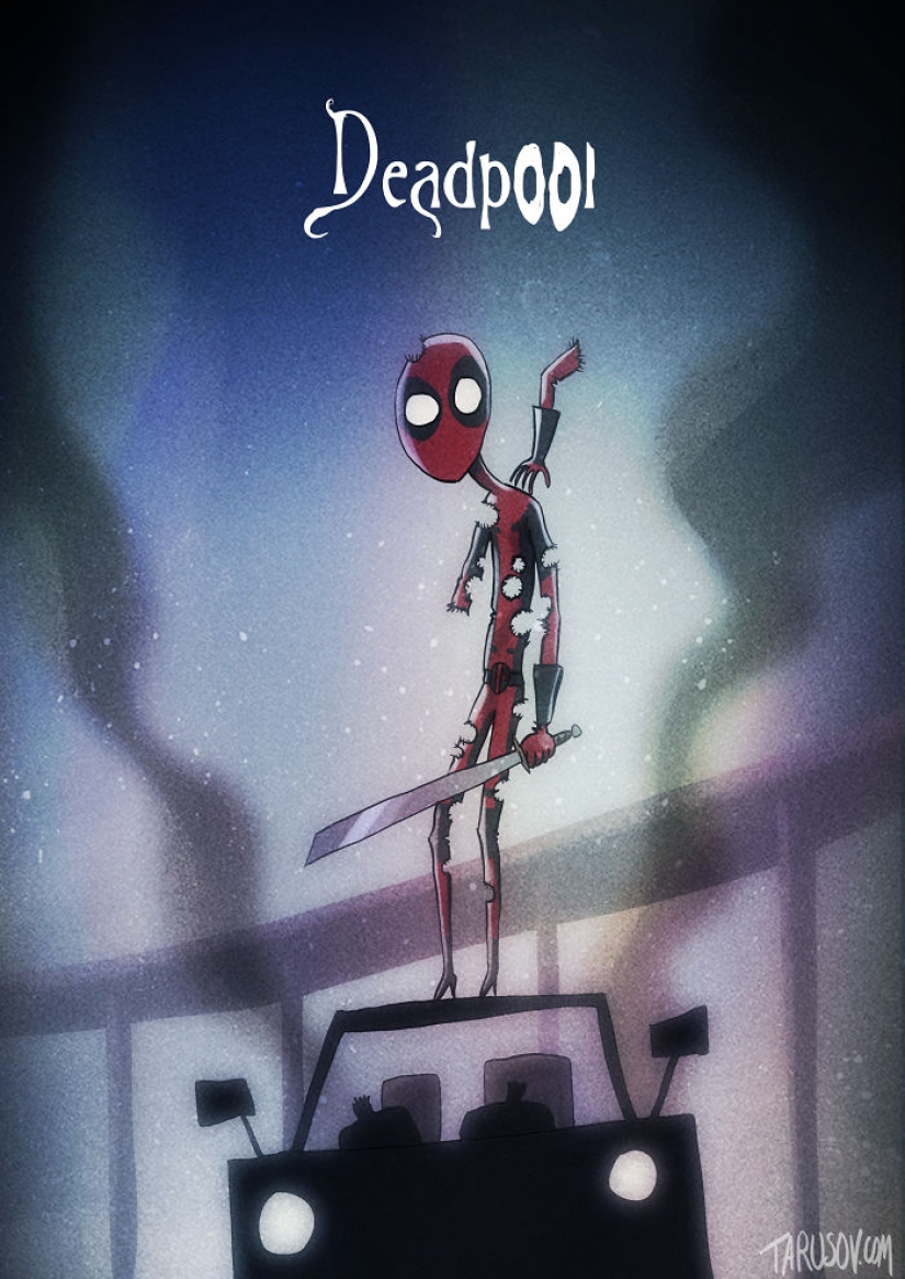 Si Tim Burton dibujara superhéroes: ilustraciones de un artista ruso