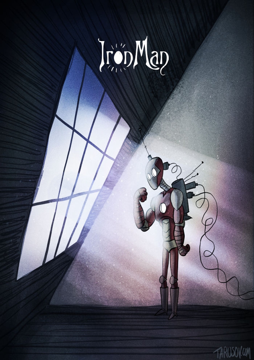 Si Tim Burton dibujara superhéroes: ilustraciones de un artista ruso