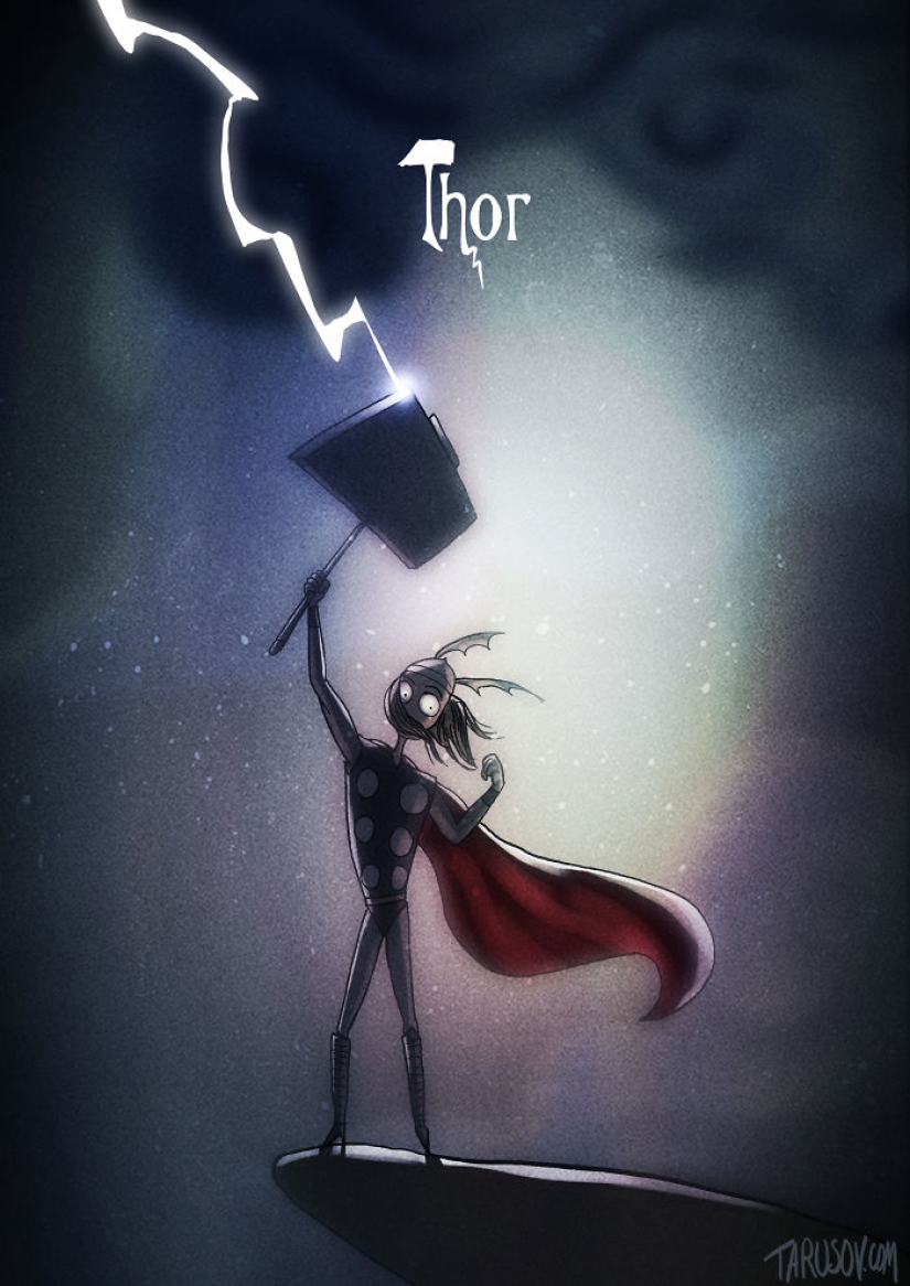 Si Tim Burton dibujara superhéroes: ilustraciones de un artista ruso