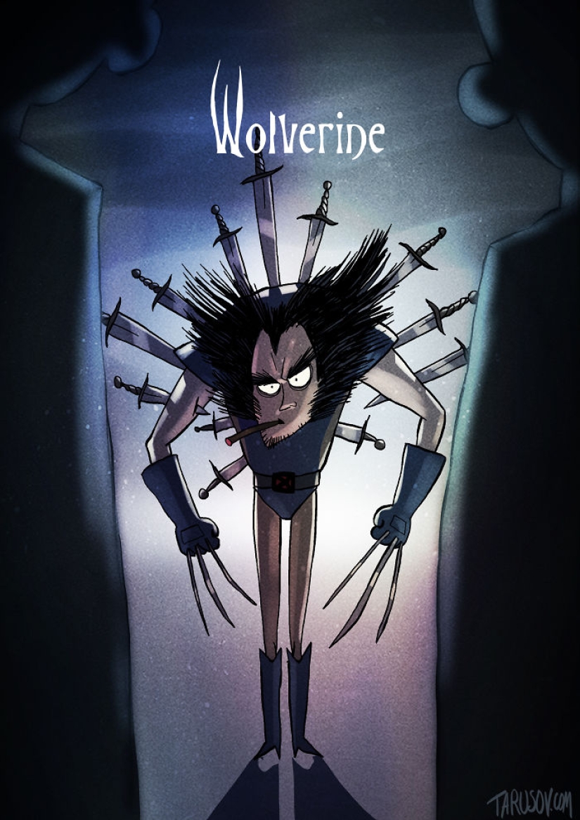 Si Tim Burton dibujara superhéroes: ilustraciones de un artista ruso