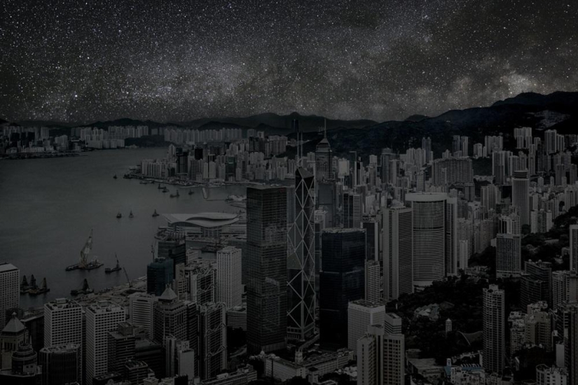 Starry sky over the world&#39;s largest cities