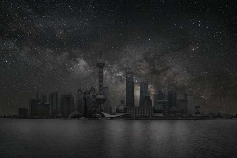 Starry sky over the world&#39;s largest cities