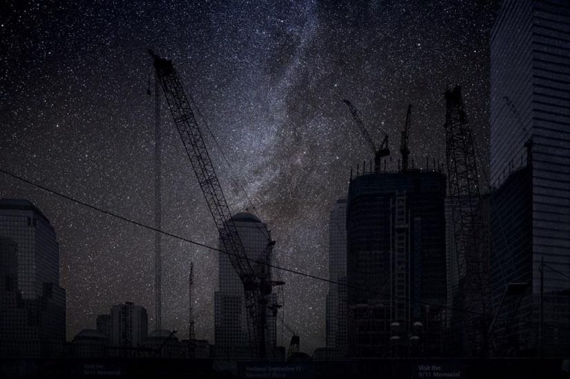 Starry sky over the world&#39;s largest cities