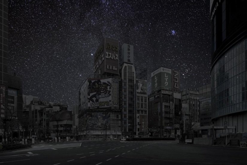Starry sky over the world&#39;s largest cities