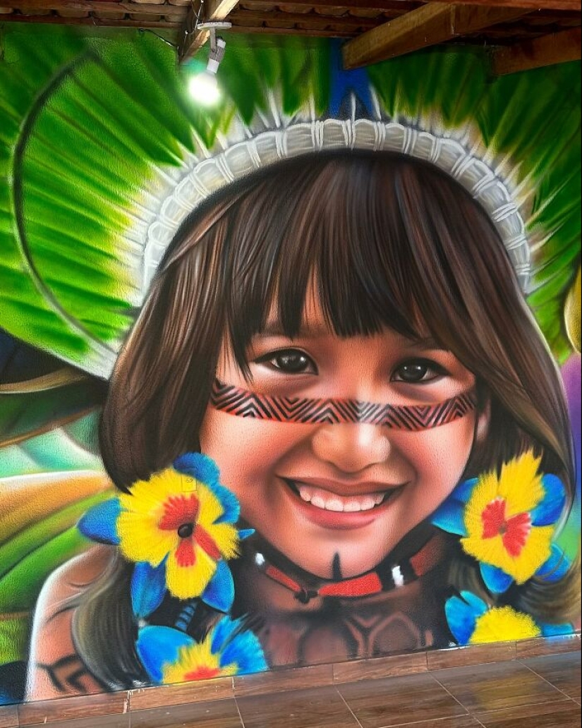 Street Artist Continues To Paint Portraits On Walls Next To Trees That Double As Hair Street Artist Continues To Paint Portraits On Walls Next To Trees That Double As Hair