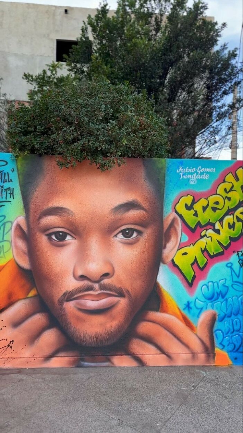 Street Artist Continues To Paint Portraits On Walls Next To Trees That Double As Hair Street Artist Continues To Paint Portraits On Walls Next To Trees That Double As Hair