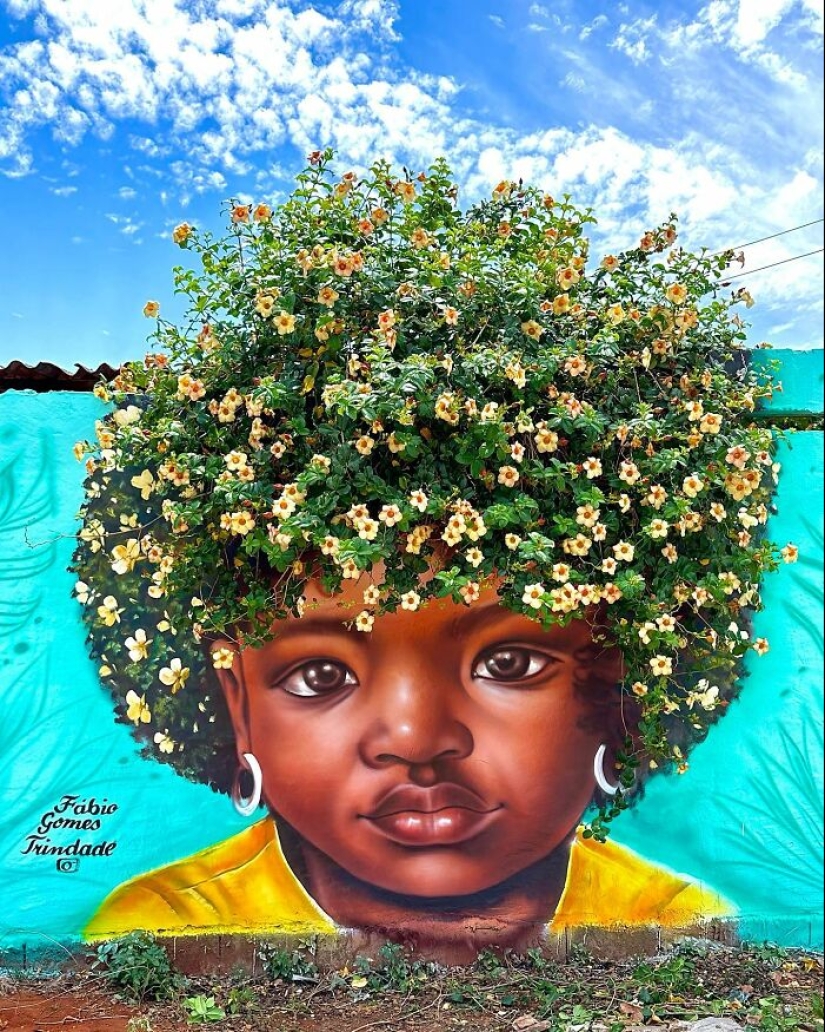 Street Artist Continues To Paint Portraits On Walls Next To Trees That Double As Hair Street Artist Continues To Paint Portraits On Walls Next To Trees That Double As Hair