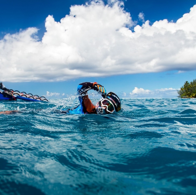 Surfing legend: Robbie Maddison rides a wave on a motorcycle