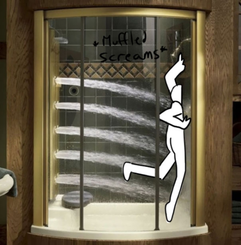 The artist supplemented the photos of showers for the rich to show their absurdity