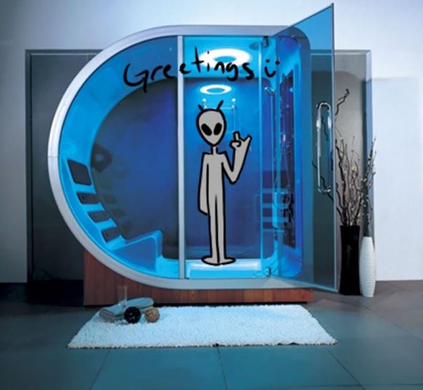 The artist supplemented the photos of showers for the rich to show their absurdity