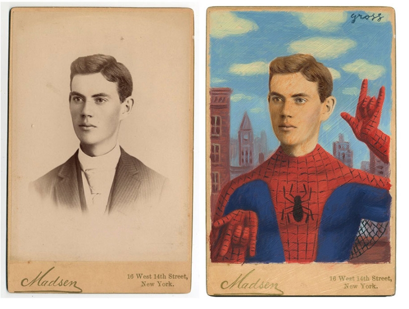 The artist transforms people from retrophotos into comic book and book characters