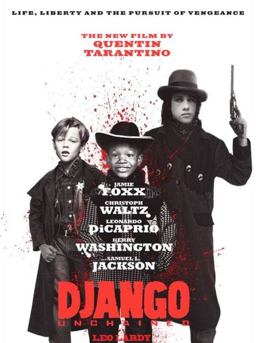 The designer placed children's photos of actors on film posters