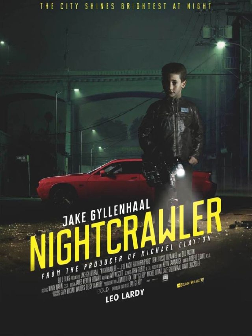 The designer placed children's photos of actors on film posters