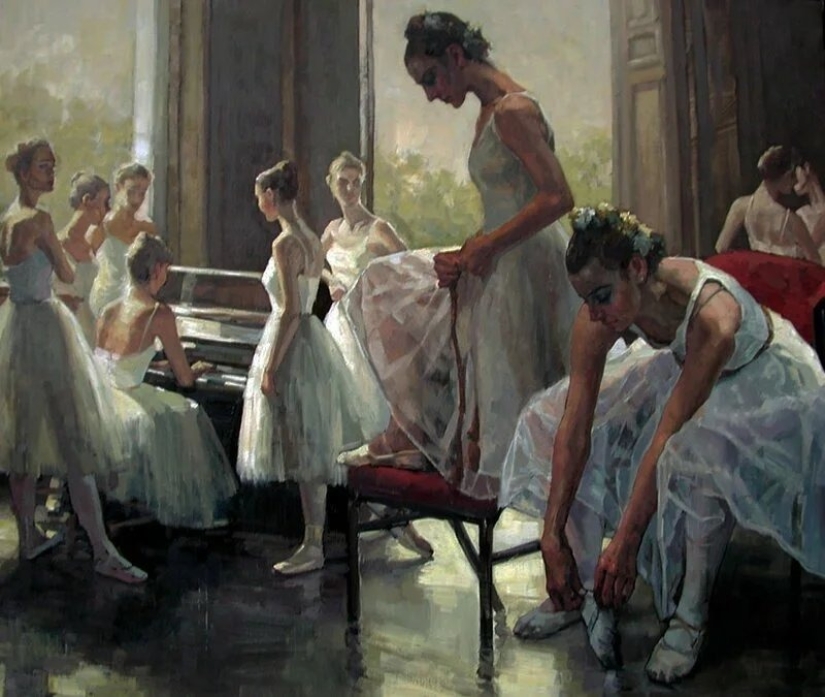 The female figure and its dynamics of movement in ballet in Zhang's paintings