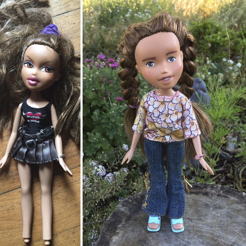 The girl draws realistic faces to old dolls and comes up with characters for them The girl draws realistic faces to old dolls and comes up with characters for them