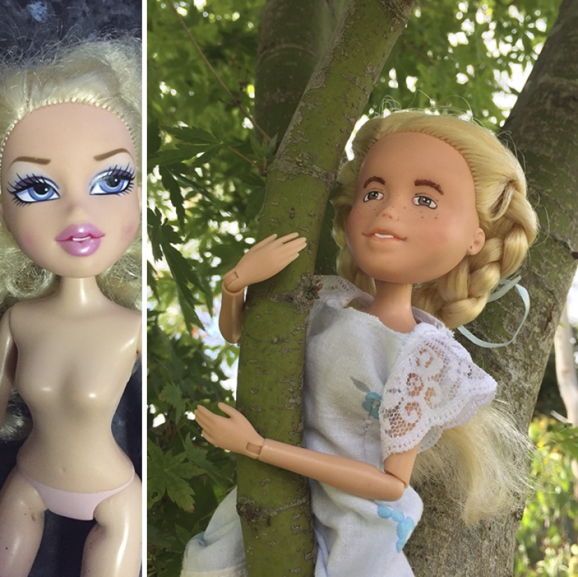 The girl draws realistic faces to old dolls and comes up with characters for them The girl draws realistic faces to old dolls and comes up with characters for them