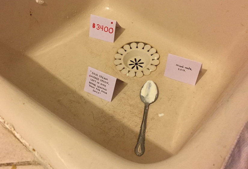 The guy got tired of cleaning up after his flatmate and made an exhibition of modern art out of the mess The guy got tired of cleaning up after his flatmate and made an exhibition of modern art out of the mess