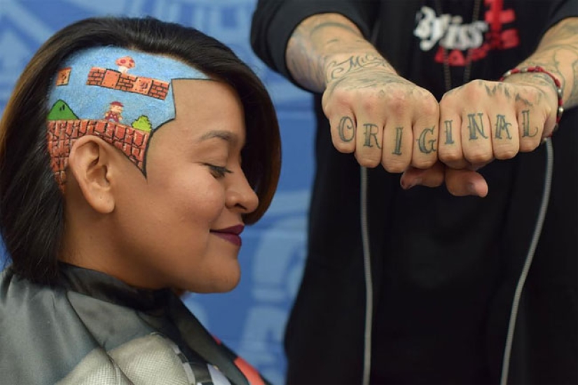 The hairdresser creates three-dimensional portraits of clients' hair