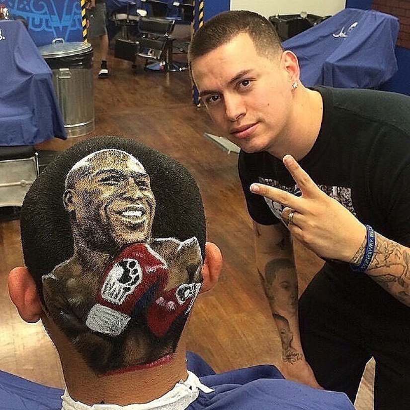 The hairdresser creates three-dimensional portraits of clients' hair