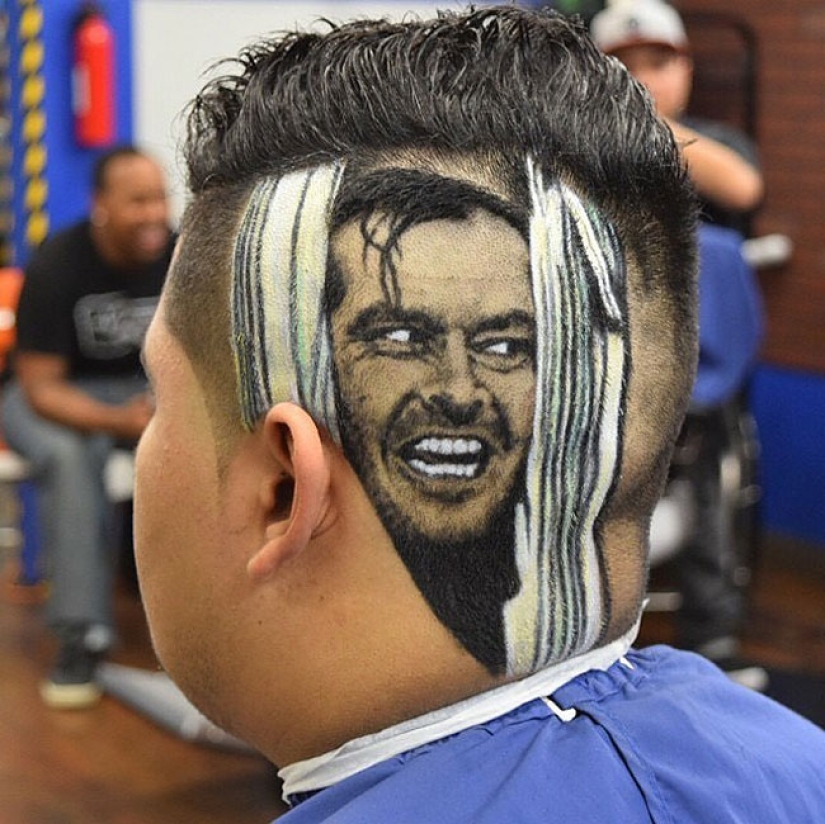 The hairdresser creates three-dimensional portraits of clients' hair