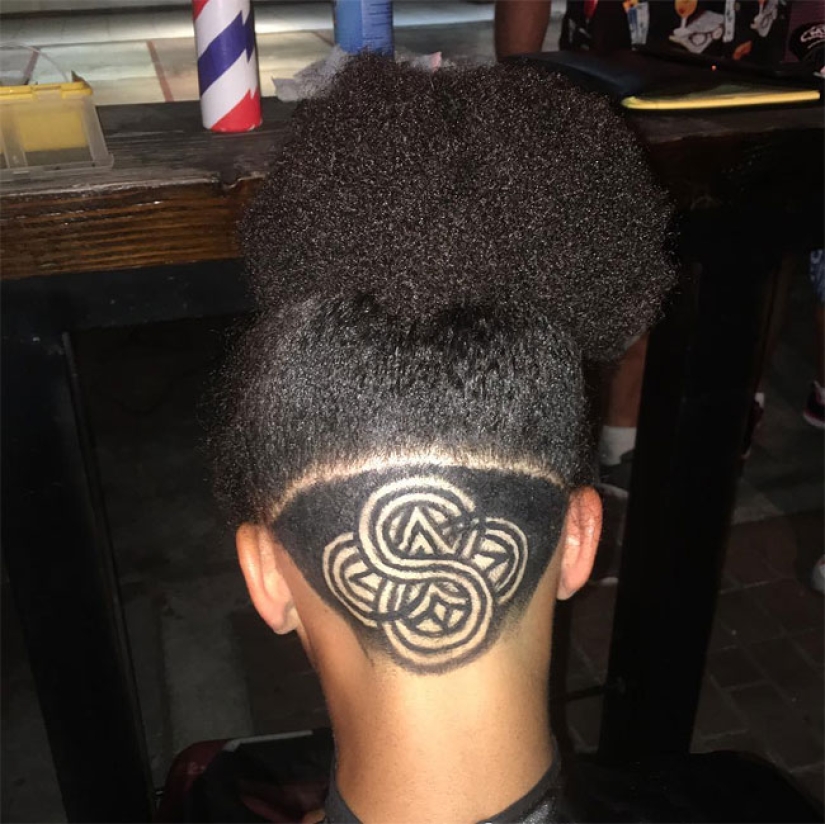 The hairdresser creates three-dimensional portraits of clients' hair