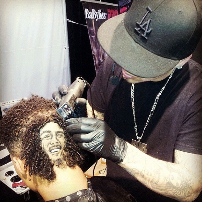 The hairdresser creates three-dimensional portraits of clients' hair