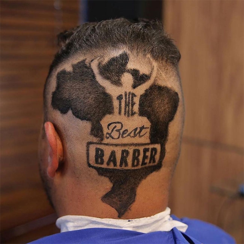 The hairdresser creates three-dimensional portraits of clients' hair