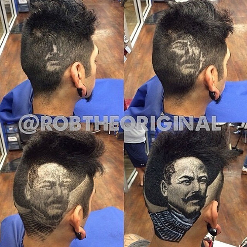 The hairdresser creates three-dimensional portraits of clients' hair