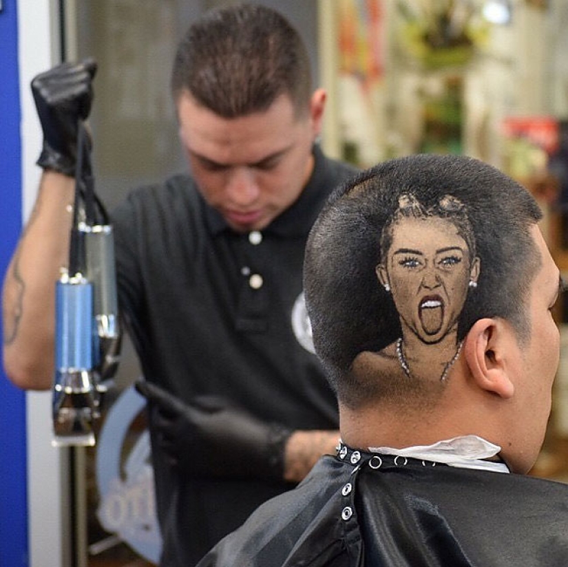The hairdresser creates three-dimensional portraits of clients' hair