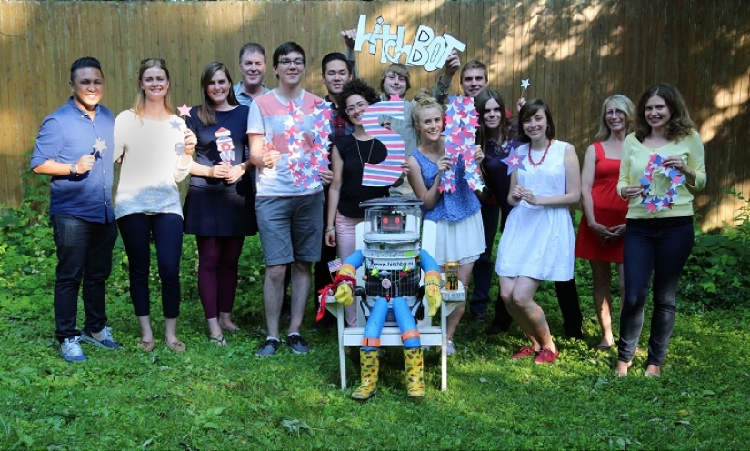 The robot is hitchhiking