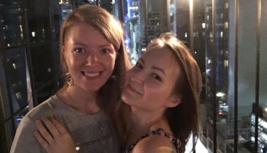 Two Russian feminists walked through the center of New York, exposing their breasts Two Russian feminists walked through the center of New York, exposing their breasts