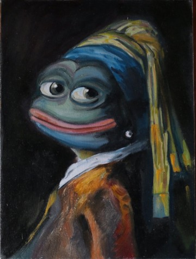 Un artista de San Petersburgo hizo de Pepe la rana el héroe de las pinturas clásicas