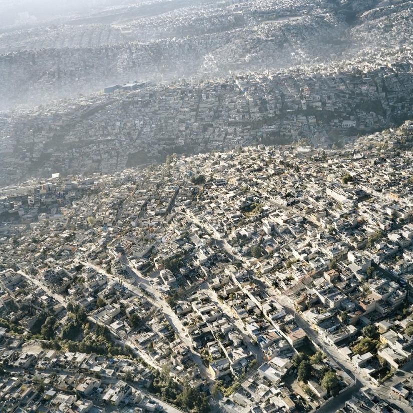 Vista aérea superpoblada de la Ciudad de México