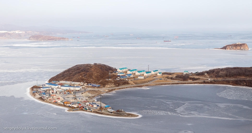 Vladivostok, Russian island and the coast from a helicopter Vladivostok, Russian island and the coast from a helicopter