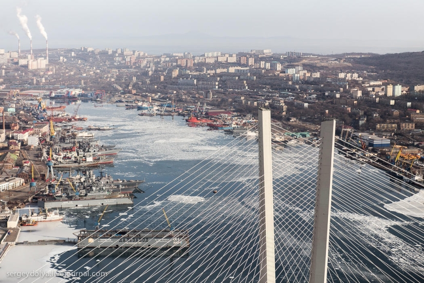 Vladivostok, Russian island and the coast from a helicopter Vladivostok, Russian island and the coast from a helicopter