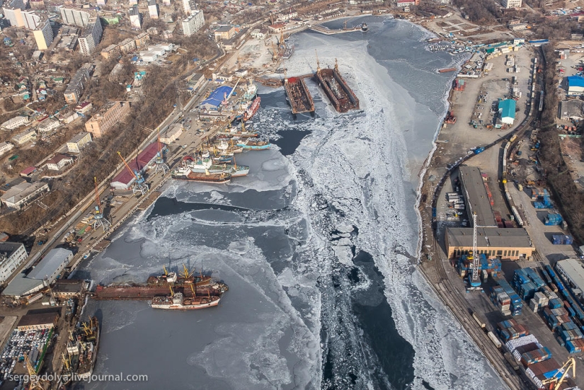 Vladivostok, Russian island and the coast from a helicopter Vladivostok, Russian island and the coast from a helicopter