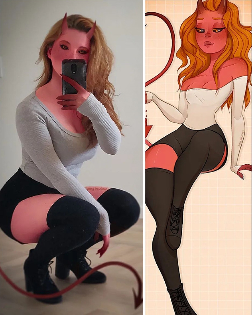 10 personajes de dibujos animados concretos recreados a partir de imágenes que esta artista tomó de sí misma 10 personajes de dibujos animados concretos recreados a partir de imágenes que esta artista tomó de sí misma
