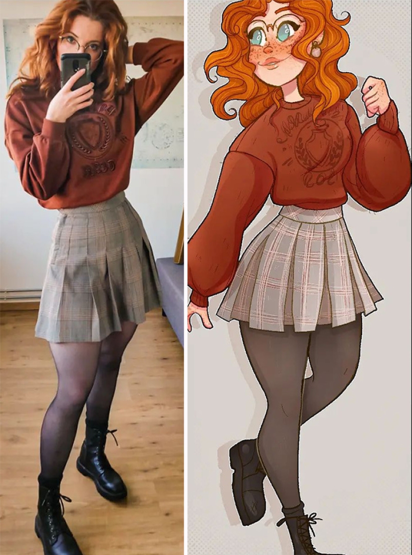 10 personajes de dibujos animados concretos recreados a partir de imágenes que esta artista tomó de sí misma 10 personajes de dibujos animados concretos recreados a partir de imágenes que esta artista tomó de sí misma