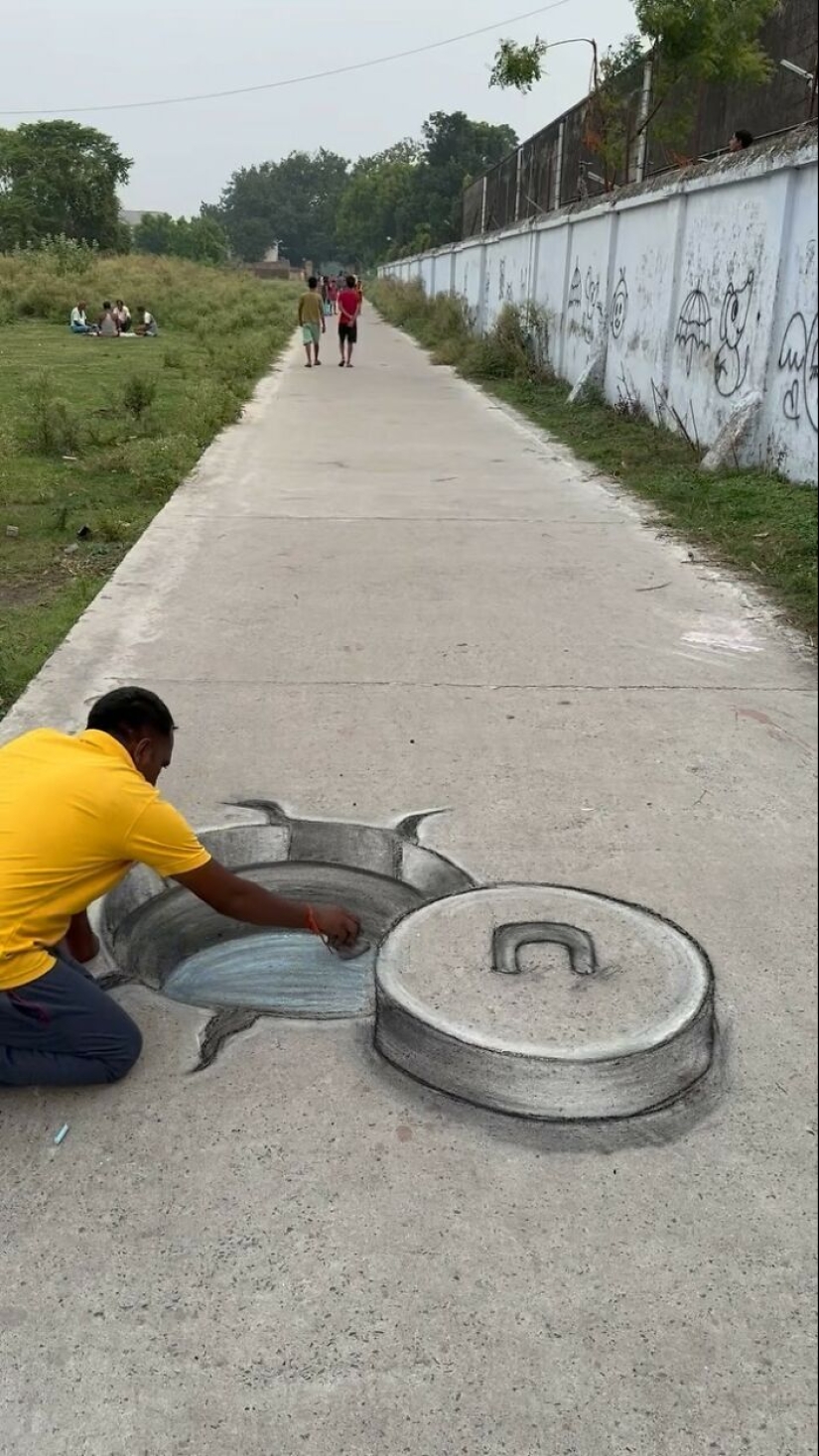 11 dibujos con tiza hechos por este profesor de arte entretienen a todo el vecindario