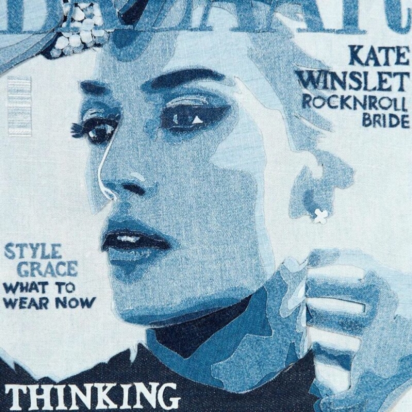 14 realistic portraits of celebrities made of denim