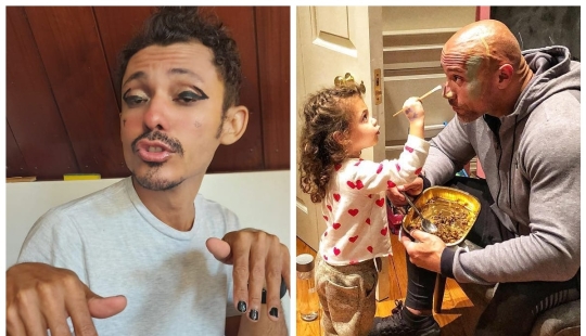 22 funny photos of handsome fathers who have makeup artist daughters growing up