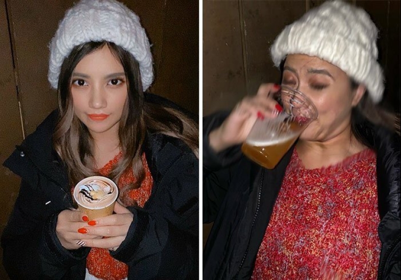 30 best collages "Instagram and reality" from a girl from Thailand 30 best collages "Instagram and reality" from a girl from Thailand