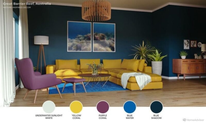 6 interior de una sala de estar, creado por los motivos de los lugares más bellos del planeta