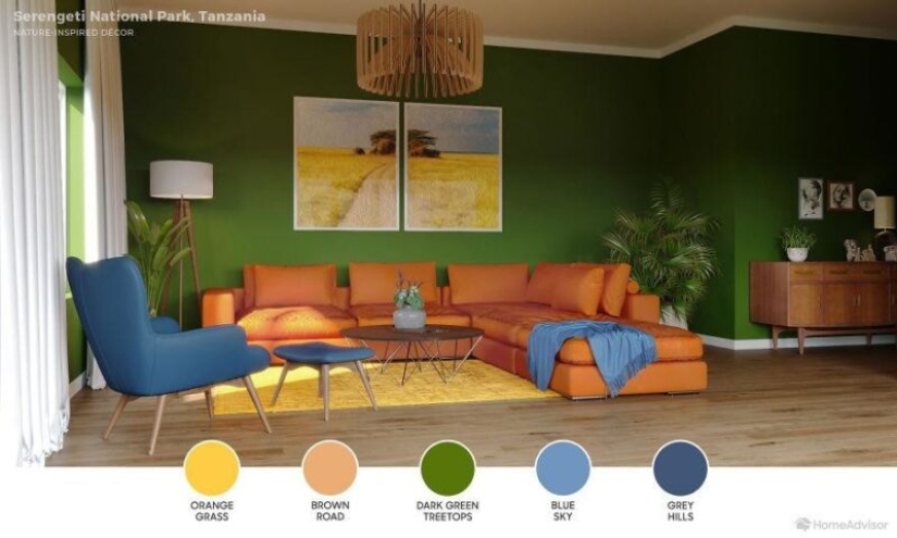 6 interior de una sala de estar, creado por los motivos de los lugares más bellos del planeta