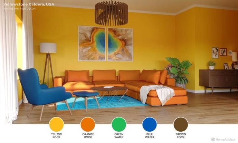 6 interior de una sala de estar, creado por los motivos de los lugares más bellos del planeta