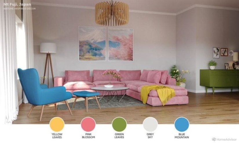 6 interior de una sala de estar, creado por los motivos de los lugares más bellos del planeta