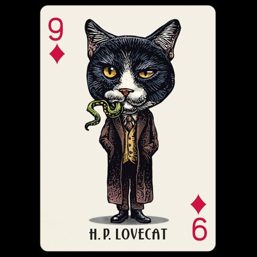 Artista ilustra barajas de cartas inspiradas en personajes famosos o que se hacen pasar por perros o gatos