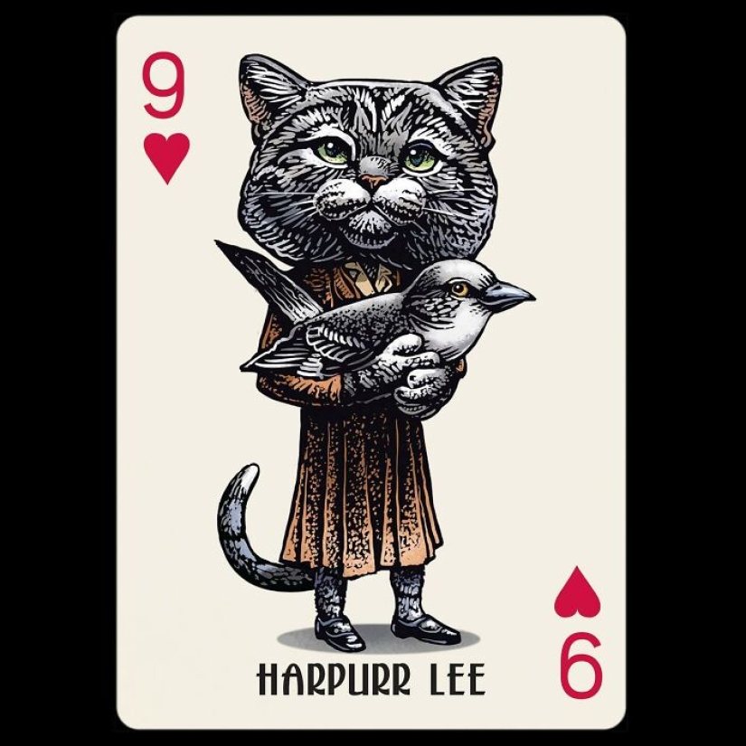 Artista ilustra barajas de cartas inspiradas en personajes famosos o que se hacen pasar por perros o gatos